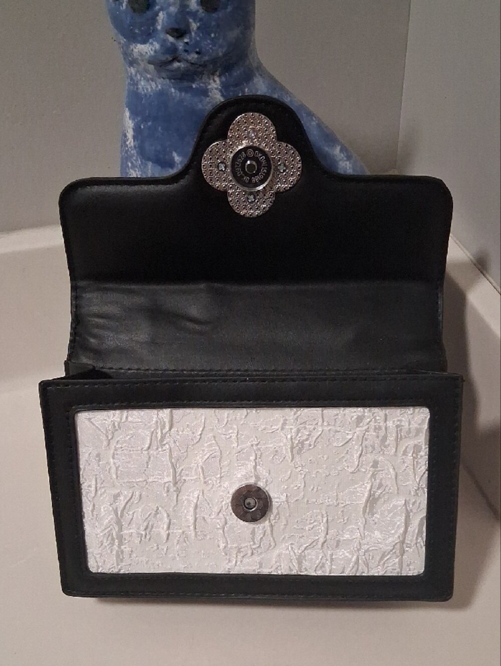 Small White & Black Top-Handle Crossbody Bag - Picture 9 of 14